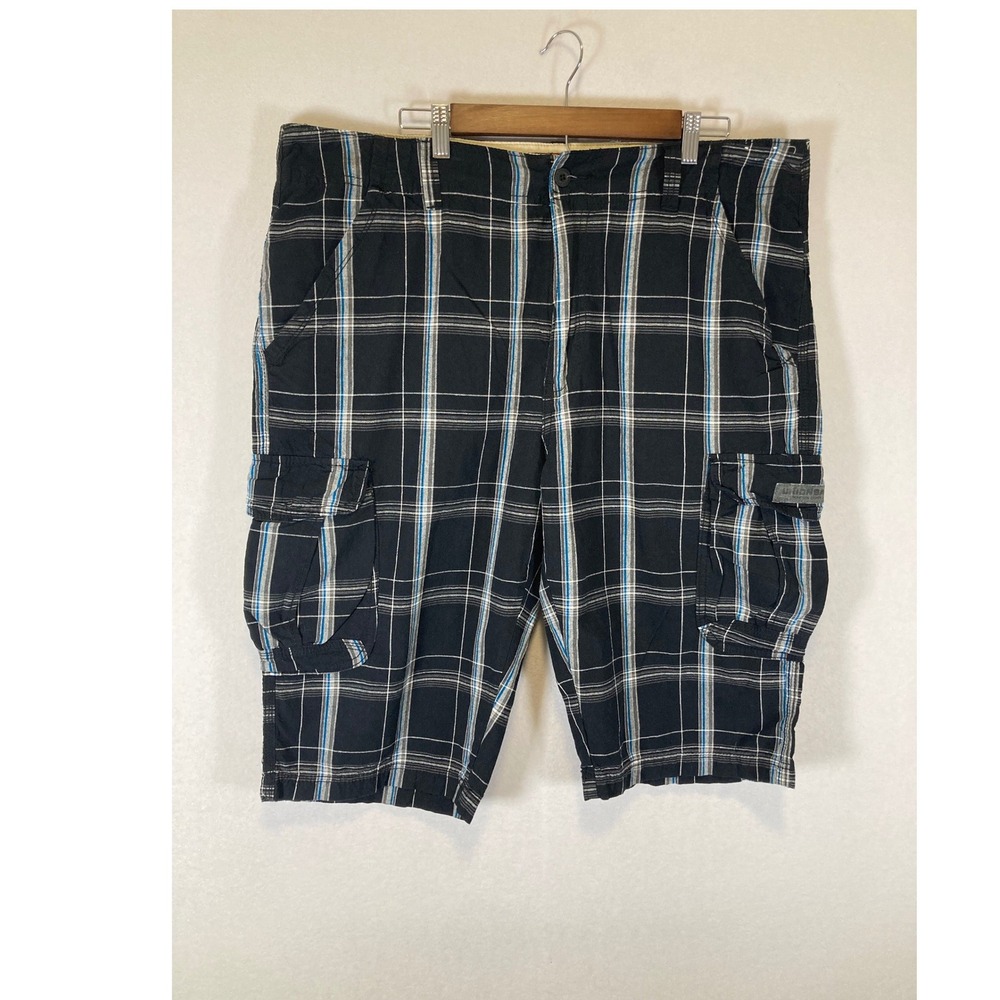 Skater Grunge Unionbay Mens 40 Black‎ Blue Plaid Utility Cotton Cargo Shorts